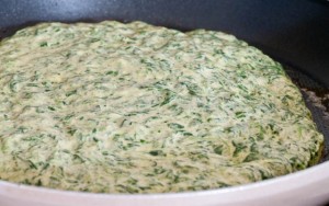 Blinis épinards début cuisson Blinis épinards début cuisson