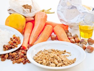 Ingrédients gateau vegan carottes